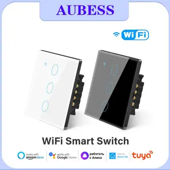 1/2/3/4gang TUYA WiFi Smart Touch Jungiklis Namų Šviesos Sienos Mygtuką 86*86mm Neutralų Laidą Alexa 