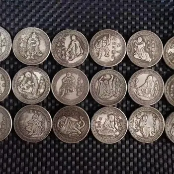 18PC Senovės Kinų Sidabrinės Monetos Aštuoniolika Arhats Sidabro Dolerių, Sidabro Antikvariniai daiktai