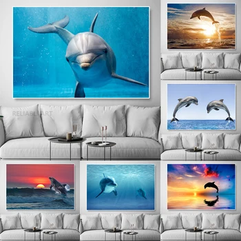 Delfinai Bangos Havajai Ramiojo Vandenyno Drobė Spausdinti Šypsosi Delfinų Sienos Nuotraukas Gyvūnų Plakatus ir nuotraukas Kambarį Dekoro