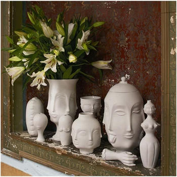 Lady Vyrų Veido, Galvos Sodinamoji Vaza Veido Gėlių Žmogaus Sultingi Puodą Sode Ornamentas, Keramikos Amatai