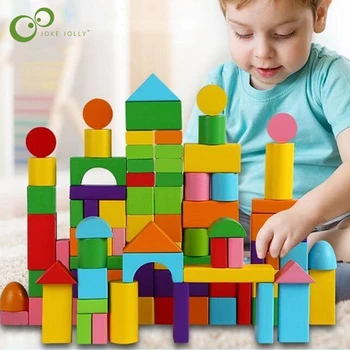 Medinių Statybinių Blokų Rinkinį su Saugojimo Krepšys Mediniai Žaislai Vaikams Surenkami Blokai Anksti Švietimo Žaislai Vaikams