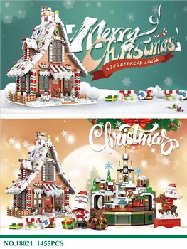 Naujas 1455PCS Miesto Kalėdų Namai Pilies Music Box Namų Statyba Blokai Modelis Traukinio Santa Claus Medis, Plytos Žaislai Vaikams Dovanos