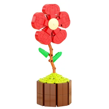 Romantiška Kūrybos Didelis Raudonas Gėlių Puokštė Succulents Vazoninių Blokai Miesto Žaislas Mergina, Vaikams, Draugams Dovanų