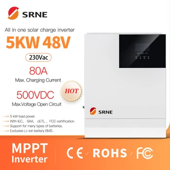 SRNE prekės aukšto efektyvumo MPPT technologiją išjungti tinklo 48V 5000W 80A 500Voc all-in-one hibridinė saulės įkroviklis keitiklis