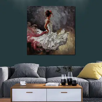 Tekstūra Vertus, Tapybos būdu dekoruotos Drobės, Sienos Meno flamenko šokėja, Portretai, Paveikslai, Baltos spalvos Šilko Grožio Šiuolaikinio Meno kūrinius, Namų Puošybai